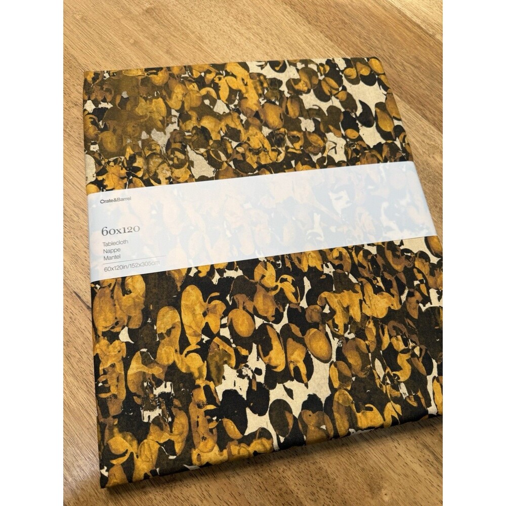 NWT Crate & Barrel 60x120” Tablecloth Yellow Gold Abstract Made Italy Cotton